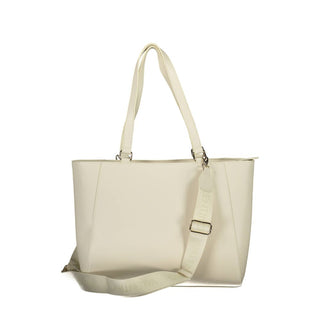 Beige Damenhandtasche aus Polyurethan mit verstellbarem Schulterriemen