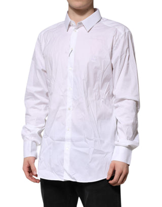 Camisa formal de vestir blanca de algodón con manga larga y detalles dorados  