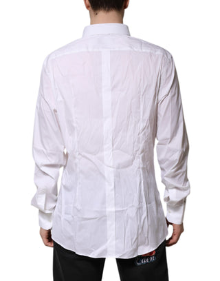 Camisa formal de vestir blanca de algodón con manga larga y detalles dorados  