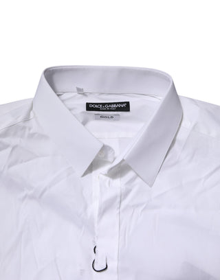 Camisa formal de vestir blanca de algodón con manga larga y detalles dorados  