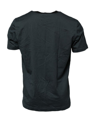Camiseta negra de algodón con estampado y mangas cortas
