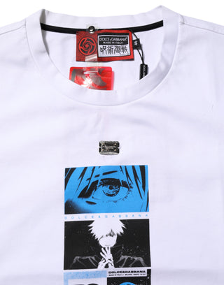 White Cotton Crew Neck Graphic Print T-shirt