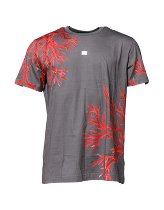 Graues T-Shirt aus Baumwolle mit Korallenmuster und Logo-Plakette