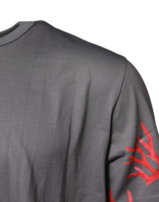 Graues T-Shirt aus Baumwolle mit Korallenmuster und Logo-Plakette