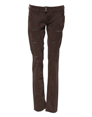 Jeans ajustados casuales de algodón marrón de tiro bajo  