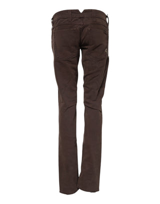 Braune Low-Waist Skinny Jeans aus Baumwolle