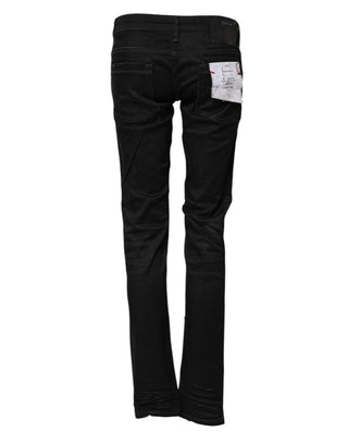 Jeans de mezclilla ajustados de algodón negro con cintura baja