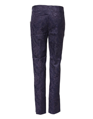 Lila Jacquard-Hose mit hoher Taille