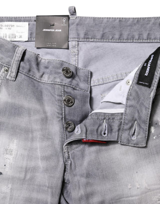 Graue Tapered Mid-Waist Jeans aus gewaschenem Denim