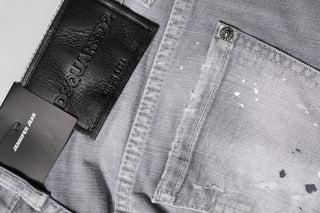Graue Tapered Mid-Waist Jeans aus gewaschenem Denim