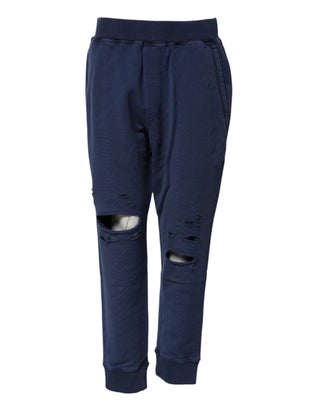 Pantalones jogger azules de algodón con cintura media