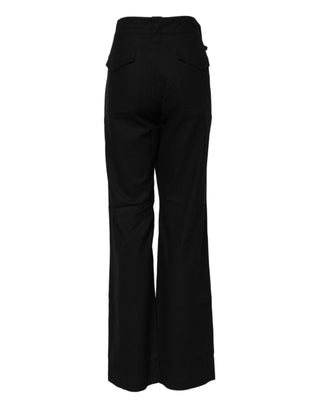 Schwarze, gerade geschnittene Hose mit hoher Taille