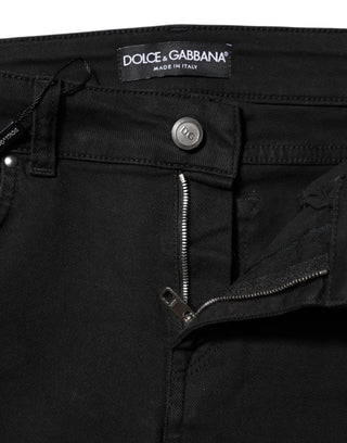 Schwarze figurbetonte Jeans aus Baumwolle mit mittelhohem Bund