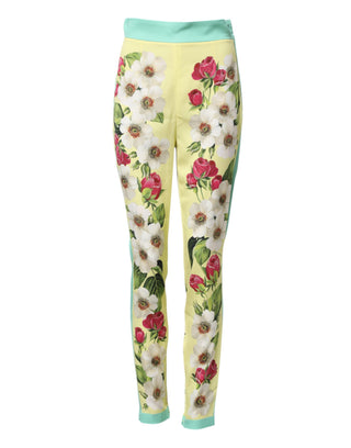 Gelbe Leggings aus Seide mit Blumenmuster