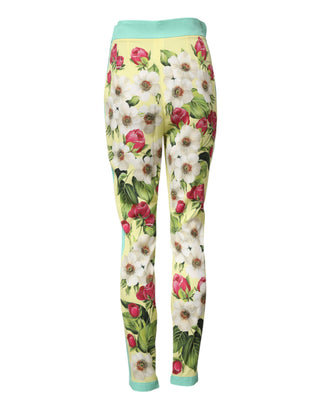 Gelbe Leggings aus Seide mit Blumenmuster