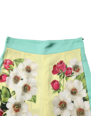 Gelbe Leggings aus Seide mit Blumenmuster