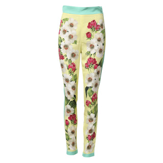 Gelbe Leggings aus Seide mit Blumenmuster