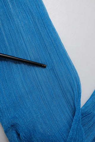 Blaues, durchsichtiges Rollkragenoberteil mit langen Ärmeln
