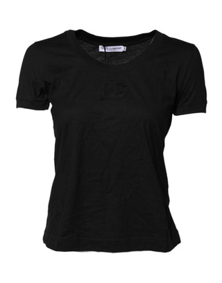 Schwarzes T-Shirt aus Baumwolle mit kurzen Ärmeln und Rundhalsausschnitt
