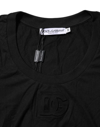 Schwarzes T-Shirt aus Baumwolle mit kurzen Ärmeln und Rundhalsausschnitt