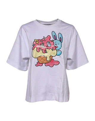 Weißes Baumwoll-T-Shirt mit Grafikprint und Rundhalsausschnitt