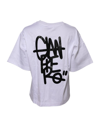 Weißes Baumwoll-T-Shirt mit Grafikprint und Rundhalsausschnitt