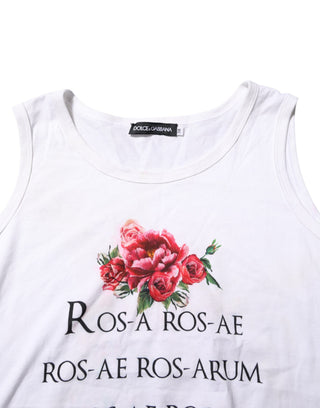 White Cotton Printed Sleeveless Round Neck Top