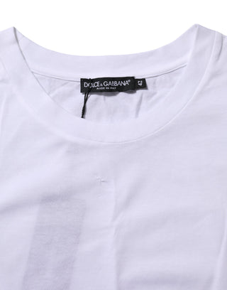 Weißes Baumwoll-Rundhals-Kurzarm-T-Shirt