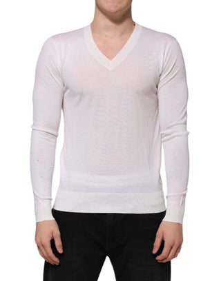 Weißer Kaschmirpullover mit V-Ausschnitt und Logo
