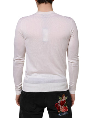 Weißer Kaschmirpullover mit V-Ausschnitt und Logo