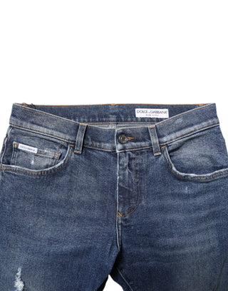 Blue Washed Skinny Jeans aus zerfetztem Baumwolldenim