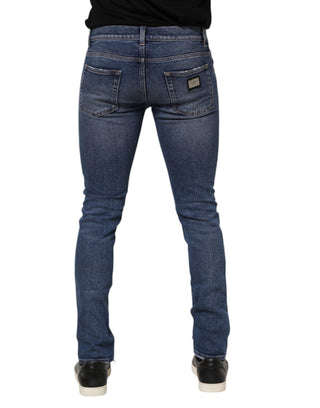 Blue Washed Skinny Jeans aus zerfetztem Baumwolldenim