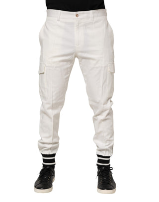 Weiße Baumwoll-Jogger Cargo Skinny Herrenhosen