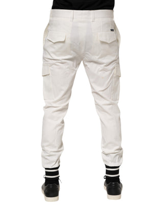 Weiße Baumwoll-Jogger Cargo Skinny Herrenhosen