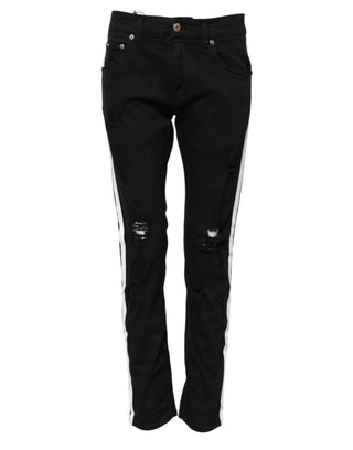 Black Tattered White Lining Skinny Denim Jeans