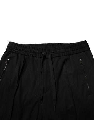 Black Viscose Skinny Logo Men Jogger Pants