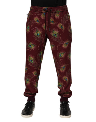 Burgundy Jogginghose mit Pfauenfeder-Print