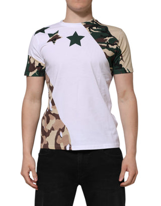 Weißes Camouflage Baumwoll-T-Shirt für Herren mit Rundhalsausschnitt