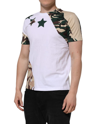Weißes Camouflage Baumwoll-T-Shirt für Herren mit Rundhalsausschnitt