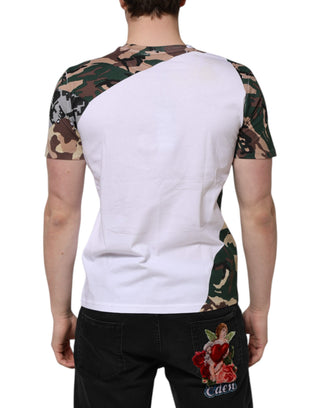 Weißes Camouflage Baumwoll-T-Shirt für Herren mit Rundhalsausschnitt