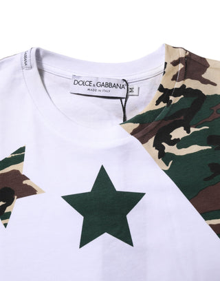 Weißes Camouflage Baumwoll-T-Shirt für Herren mit Rundhalsausschnitt