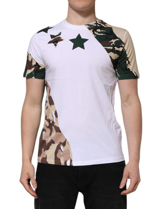 Weißes Camouflage Baumwoll-T-Shirt für Herren mit Rundhalsausschnitt