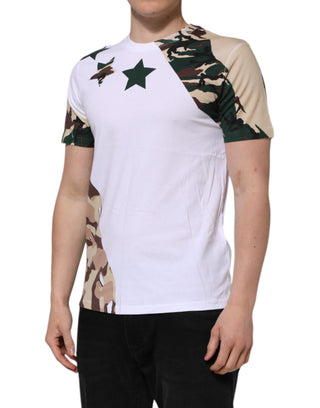 Weißes Camouflage Baumwoll-T-Shirt für Herren mit Rundhalsausschnitt