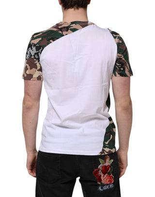 Weißes Camouflage Baumwoll-T-Shirt für Herren mit Rundhalsausschnitt