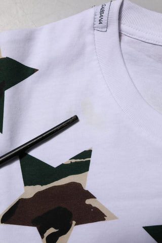 Weißes Camouflage Baumwoll-T-Shirt für Herren mit Rundhalsausschnitt