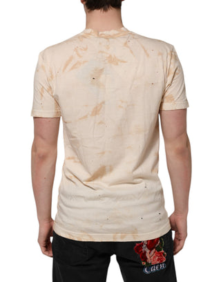 Beige Logo Print Short Sleeve V-neck T-shirt