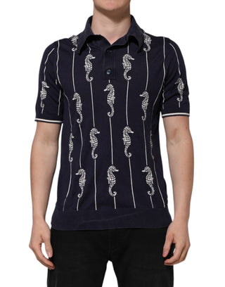 Dunkelblaues Seepferdchen Poloshirt mit Kragen