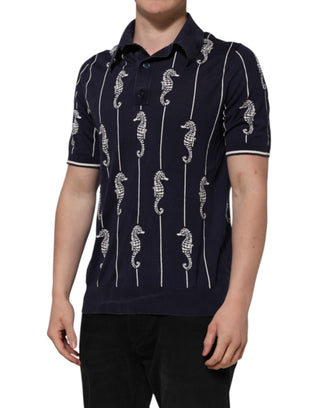 Dunkelblaues Seepferdchen Poloshirt mit Kragen