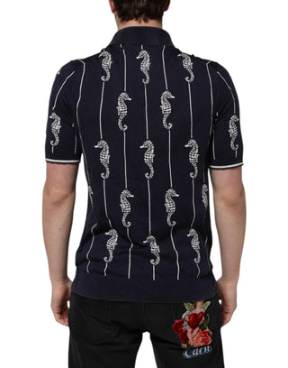 Dunkelblaues Seepferdchen Poloshirt mit Kragen