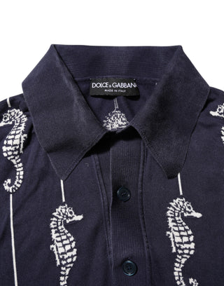 Dunkelblaues Seepferdchen Poloshirt mit Kragen